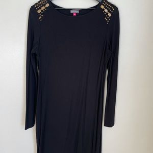 Black Vince Camino Dress. Gold beads on shoulders